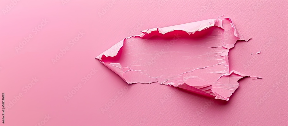 Aufkleber conceptual case study symbol displayed on a torn pink paper piece against a pink background with cop