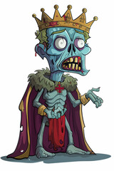 A zombie king with a crown and a red cross on his chest