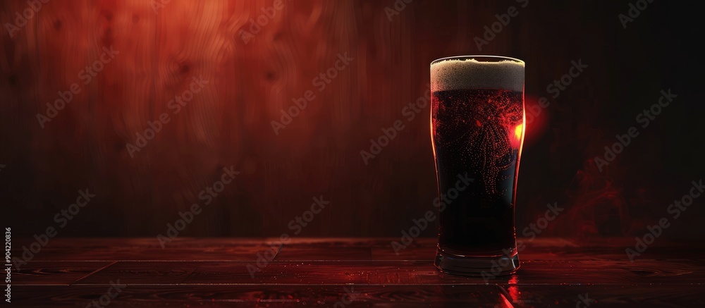 Poster a dark craft beer on the table with a red backlight creating a cozy ambiance copy space image it cou