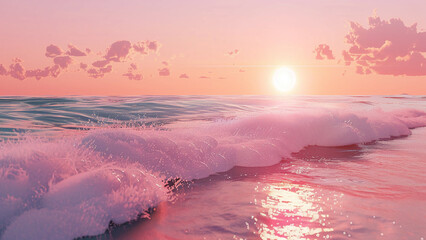 Abstract Sunset Hues: Ocean Waves as Dreamy Background Wallart and Wallpaper, Capturing the Tranquil Beauty of Nature in Pink and Blue Tones