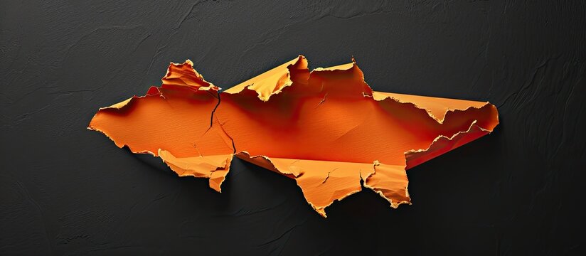 Design your brand symbol on torn orange paper against a black backdrop enhancing your brand message Copy space image available