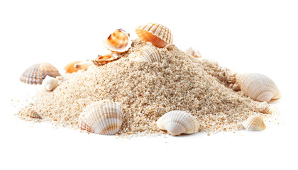 Small Pile of Sand with Seashells Isolated on white background