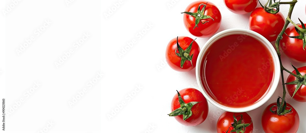 Aufkleber tomato juice displayed against a white background with copy space image available