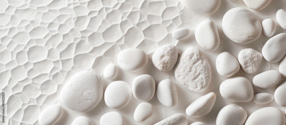 Poster white pebbles on a textured background with copy space image