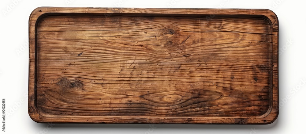 Poster top view of a wooden board or tray isolated on a white background with copy space image