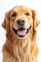 Golden Retriever dog isolated on white background, studio shot with happy expression and tongue out. Generative ai