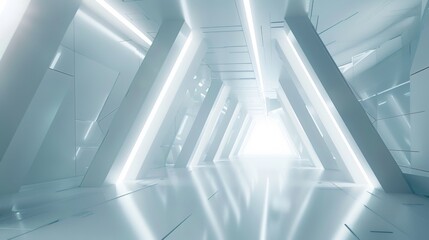 Futuristic architectural corridor with bright lights.