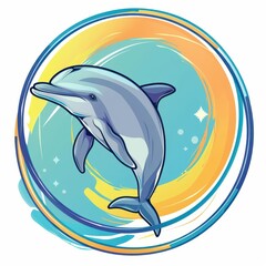 Fototapeta premium A cheerful clip-art style image of a dolphin jumping through a hoop,