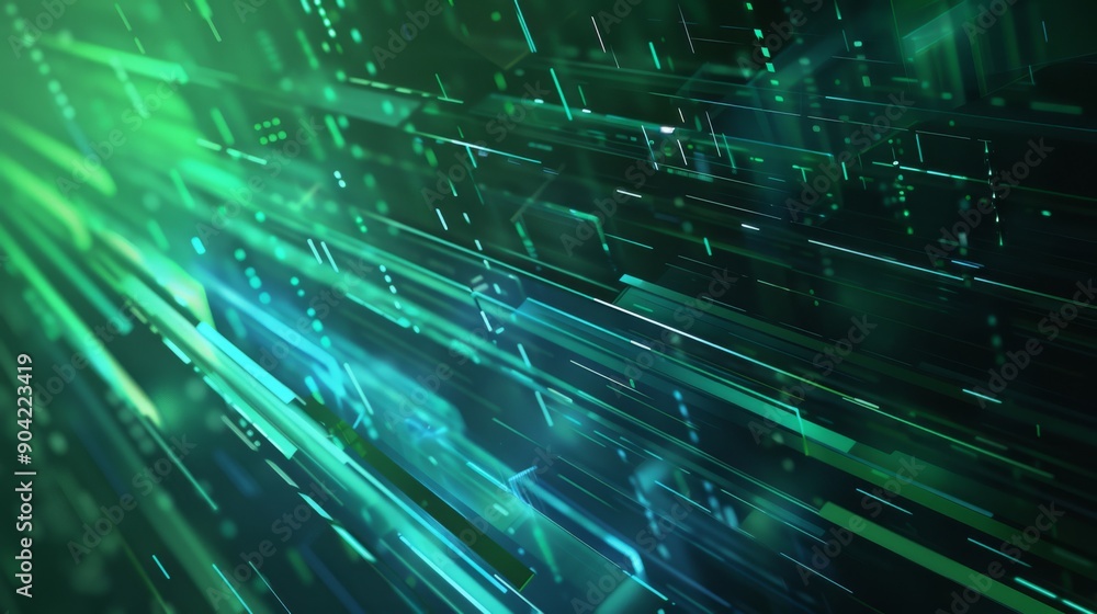 Aufkleber neon green blue tech background symbolizing data flow cyberspace with keywords like abstract, coding