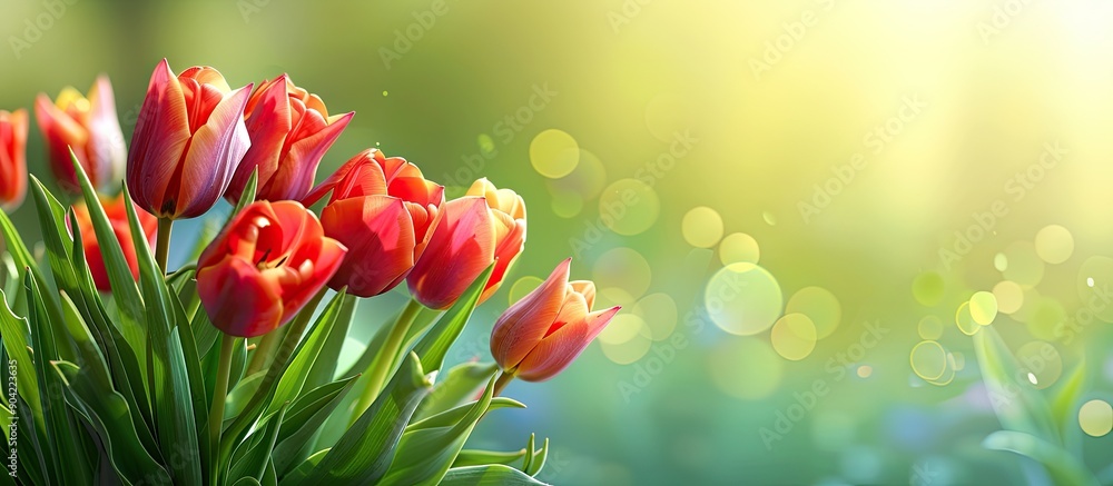 Poster vivid tulip blooms in the garden a natural symbol of spring with a vibrant and appealing appearance 