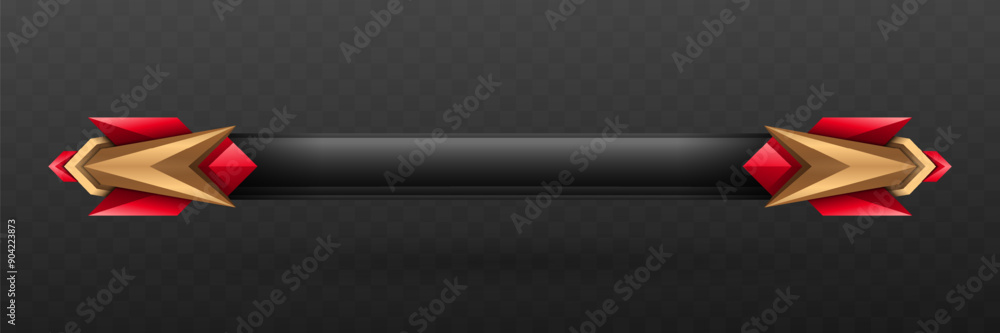Poster game title lower third banner in metallic black with gold and red borders for fantasy game ui design