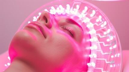 Radiant Rejuvenation: Woman Indulges in LED Light Facial Therapy 
