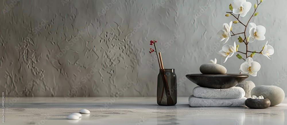 Poster beautiful spa themed object on a gray background providing a serene ambiance with copy space image