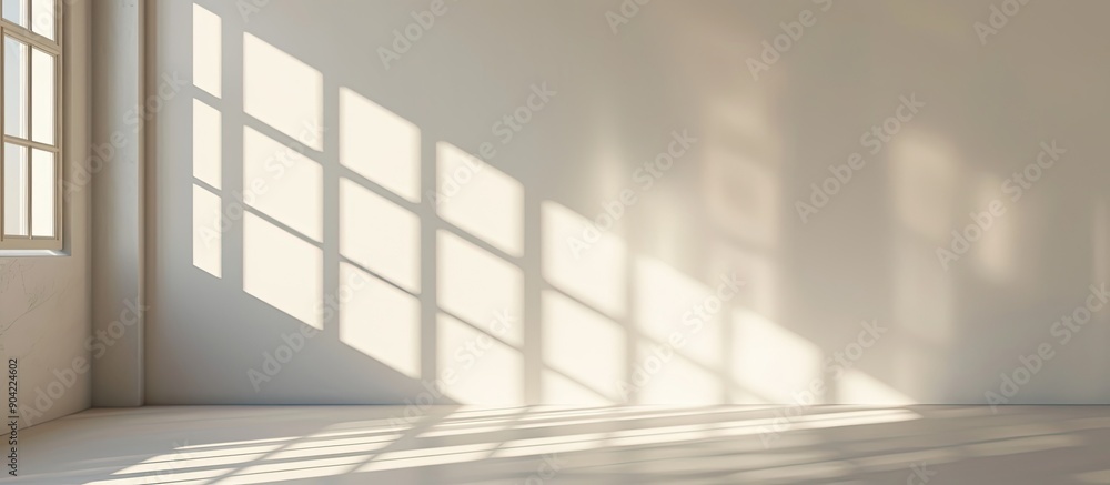 Poster Perspective view of a blank wall with shadows from the window providing copy space image