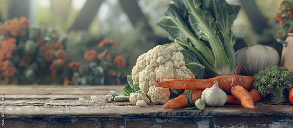 Poster cauliflower carrots and leeks are prepared to be made into soup with a copy space image