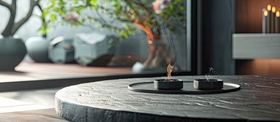 Fototapeta premium Furniture and ashtrays on a table with copy space image