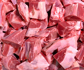 Top view of lamb meat displayed in retail store. Food concept.