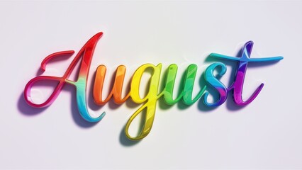 A colorful word that says august in rainbow letters, AI