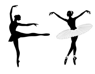 Set of ballet dancers silhouettes. Silhouettes of ballerinas on a white background. Ballerina in a tutu. Ballet dancing. © Hanna ArtLab