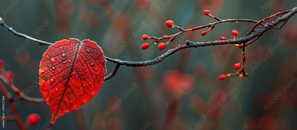 Poster a petite red leaf with branches in the backdrop an ideal copy space image