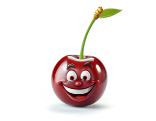 gl&uuml;ckliche Kirsche mit lachendem Gesicht, isoliert auf wei&szlig;en Hintergrund, Freisteller 