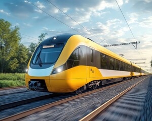 Naklejka premium Eco-Friendly Electric Trains with Regenerative Braking System Promoting Energy-Efficient Rail Transport