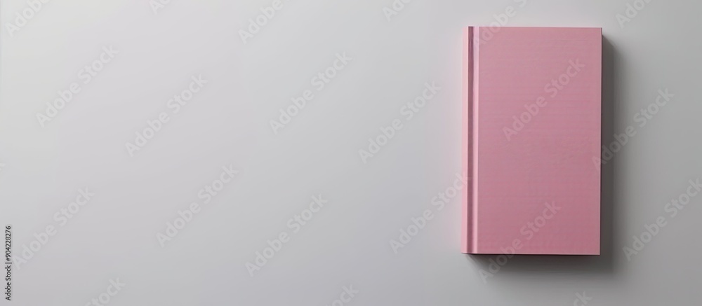 Poster pink notebook viewed from above on a white surface suitable for school or office settings with a fla