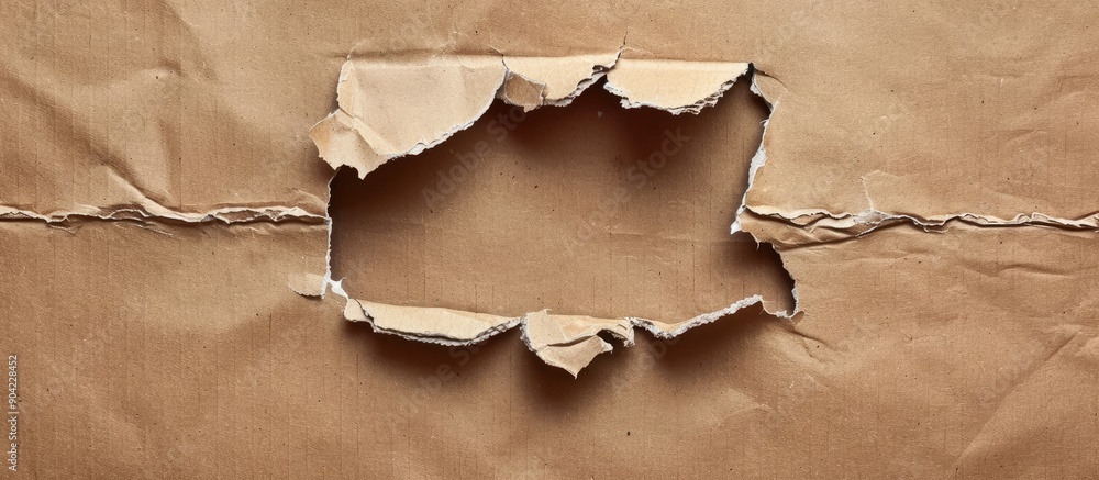 Poster cardboard with a hole in it displaying a torn piece providing a copy space image for text