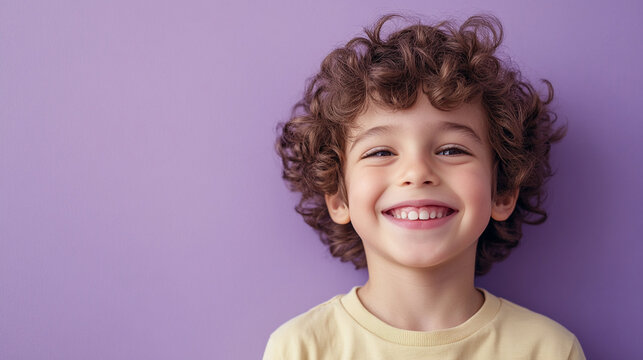 Cheerful boy against a soft lilac background - Powered by Adobe