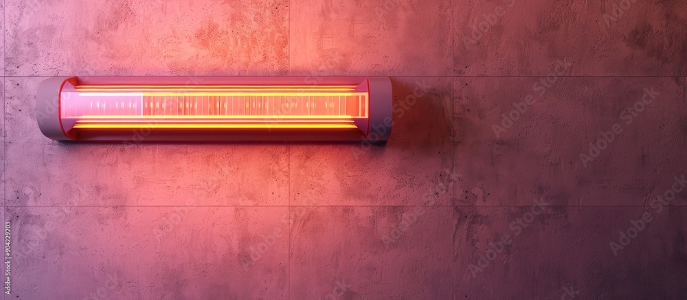 Poster top view of an infrared air heater panel installation concept with a list of heating equipment in th