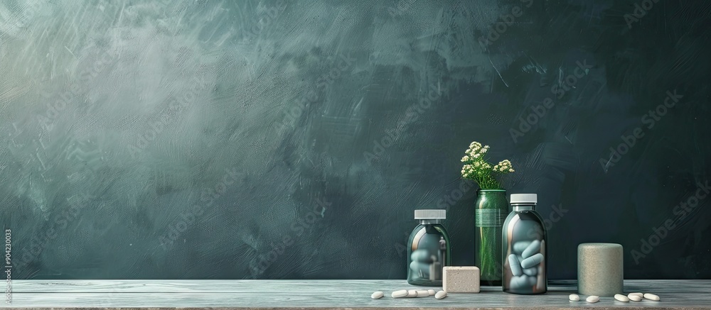 Poster background with abstract products displayed on blackboard with copy space image