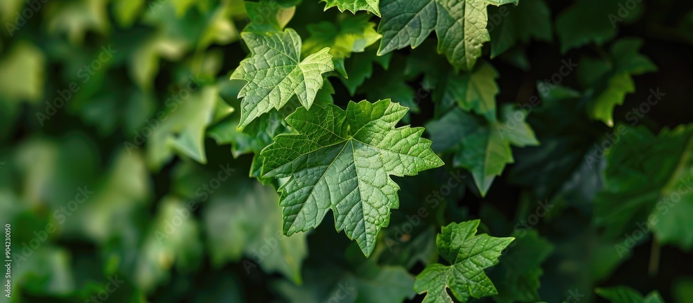 Sticker a vine leaf is prominently displayed in a shade garden in this close up copy space image