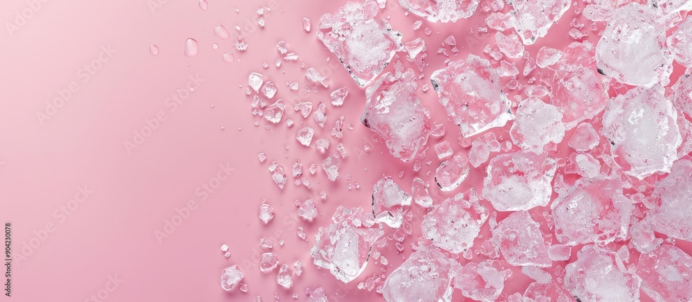Poster top view of crushed ice on a pink background with copy space image