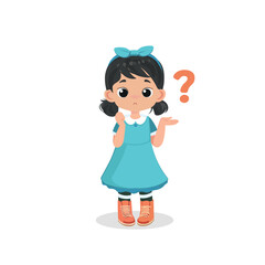 cute little kid girl with question mark confused expression