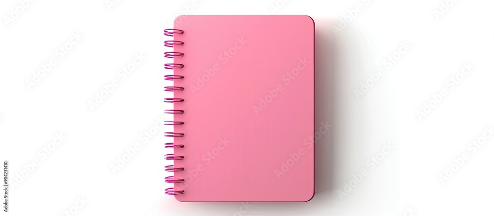 Poster pink notebook seen from above on a white background suitable for school or office motifs displayed f
