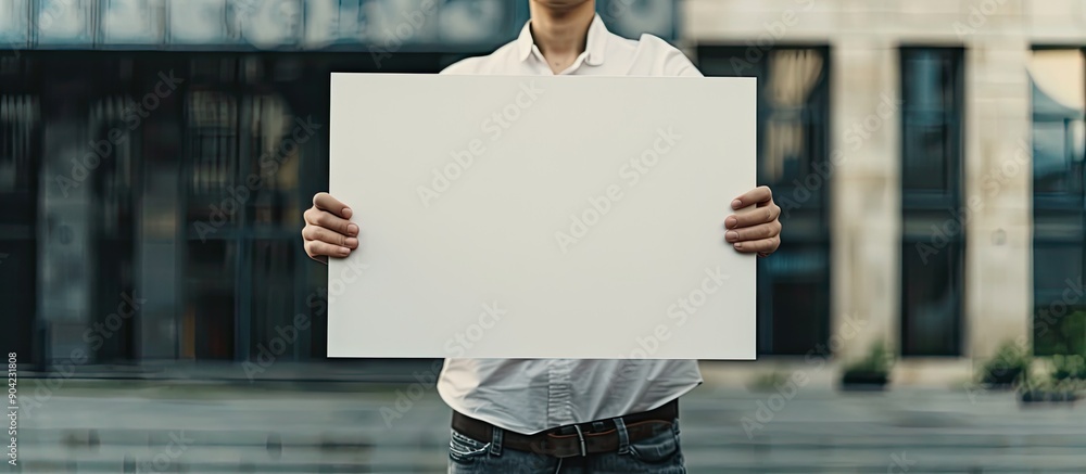 Poster individual displaying a blank sign with copy space image