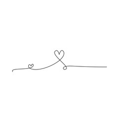 Heart continuous one line drawing, Black and white vector minimalist illustration of love concept made of one line