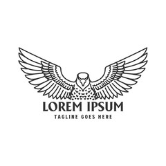 Vintage Retro Spread Wings Eagle Hawk Falcon Line Outline Style Icon Illustration Design