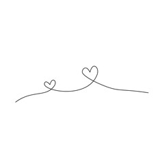 Heart continuous one line drawing, Black and white vector minimalist illustration of love concept made of one line