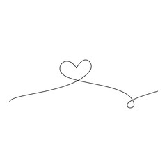 Heart continuous one line drawing, Black and white vector minimalist illustration of love concept made of one line