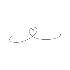 Heart continuous one line drawing, Black and white vector minimalist illustration of love concept made of one line