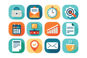 A Set of Colorful Flat Design Icons for Business and Office Use