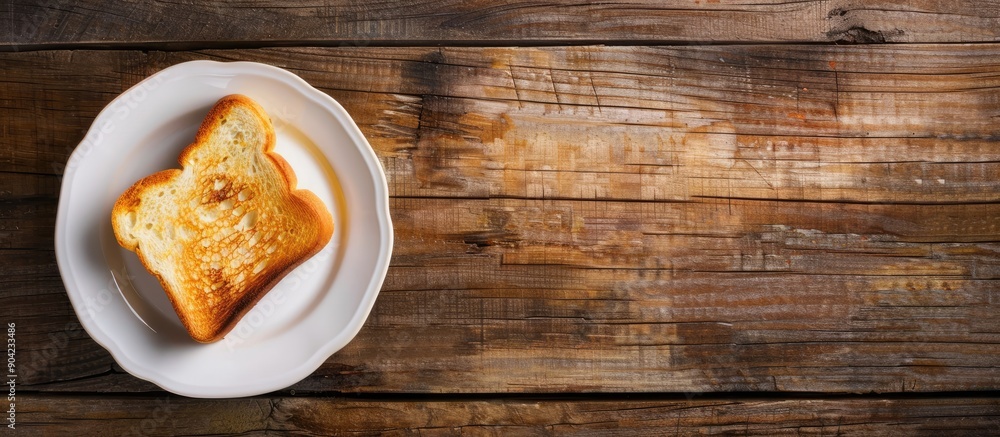 Poster toast on a plate positioned in the lower left corner of a wooden background with copy space image