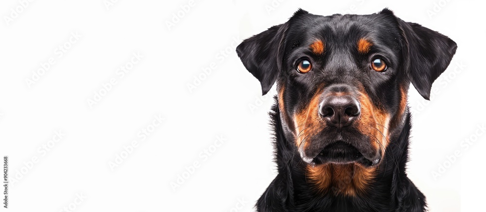 Poster adorable dog of a specific breed displayed against a blank white backdrop with copy space image