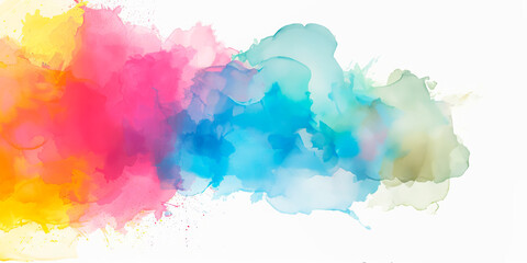 Obraz premium Vibrant abstract watercolor splash in vivid colors of pink, blue, and yellow on a white background. Perfect for adding a splash of creativity and energy to any design or art project