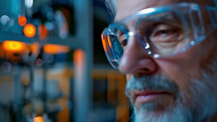 A thoughtful middle-aged engineer is shown observing and evaluating the environment at a contemporary electronics factory. 