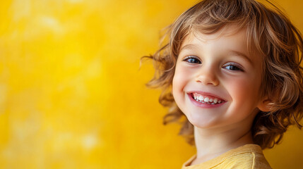 Grinning boy with a light yellow background