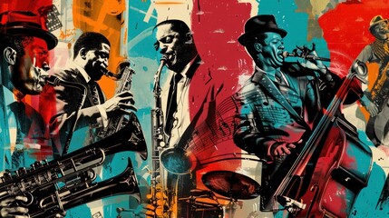 Jazz festival poster featuring legendary performers and upcoming acts. 