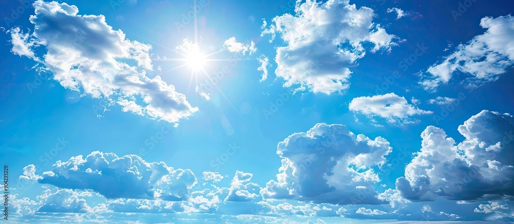 Aufkleber clear blue sky with fluffy white clouds on a sunny summer day providing an empty background for a po