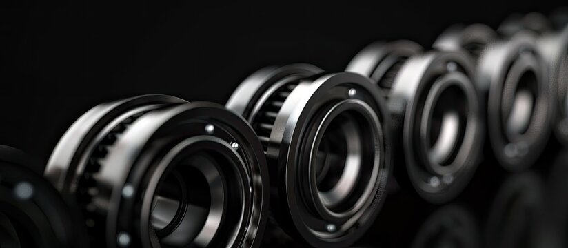 Close up selective focus on roller bearings against a black background providing a blank canvas for creative designs with copy space image